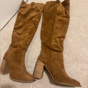 Brown Suede Knee-High Boots